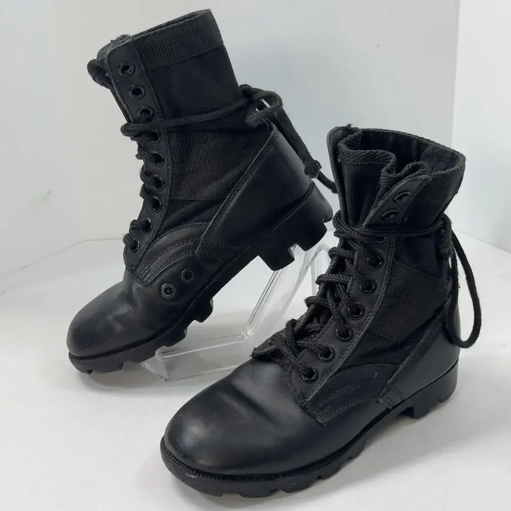 Rothco Combat Jungle Boots Youth 1R Black Leather Canvas Lace-Up